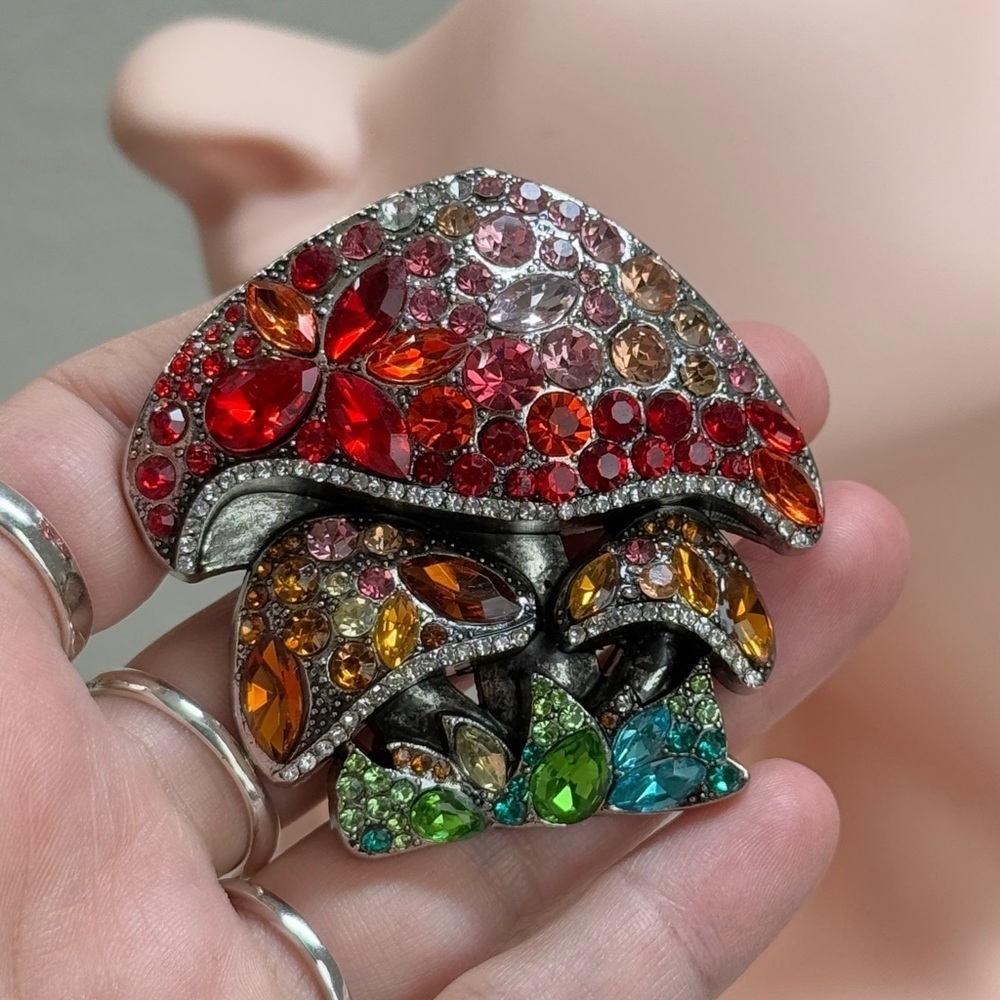 Multicolor Vibrant Crystal Mushroom Brooch - Picture 5 of 11